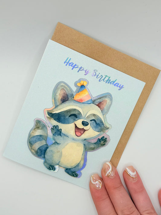 Happy Birthday Raccoon - Greeting Card