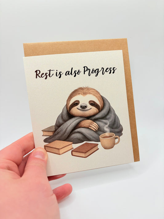 Rest is Also Progress – Encouragement Greeting Card (Silver Foil, Blank Inside)