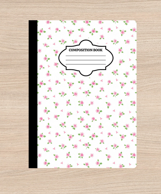 Pink Rose Composition Notebook – Cute Floral Journal, Cottagecore Stationery, Custom Lined Notebook for Notes, School or Journaling