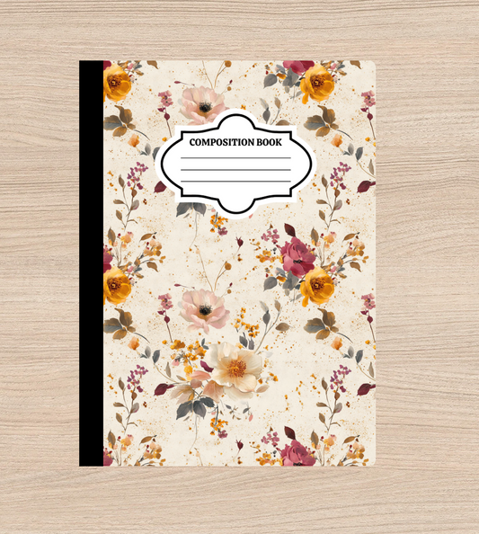 Fall Floral Composition Notebook | Vintage-Inspired Lined Journal |Back-to-School Gift | Aesthetic Notebook for Writing & Journaling